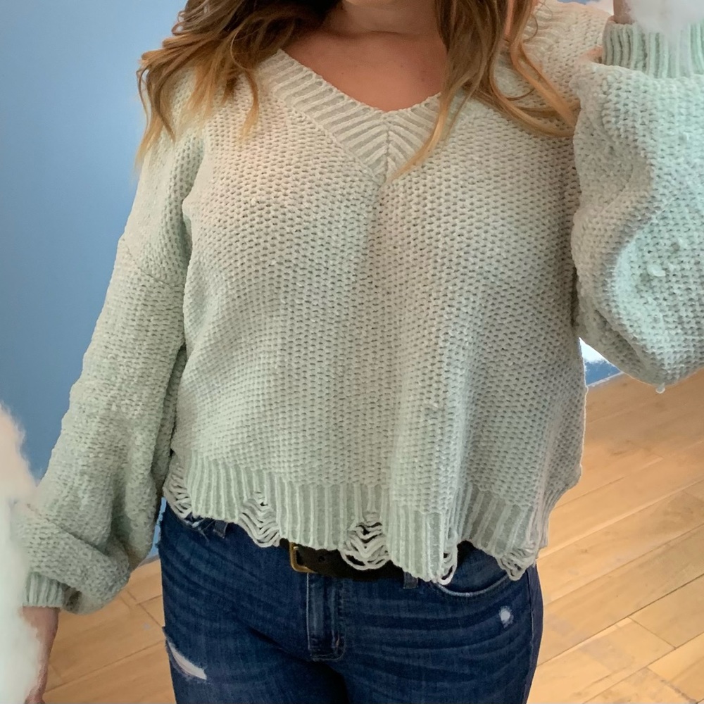 Miracle Distressed Cropped Pull Over Sweater